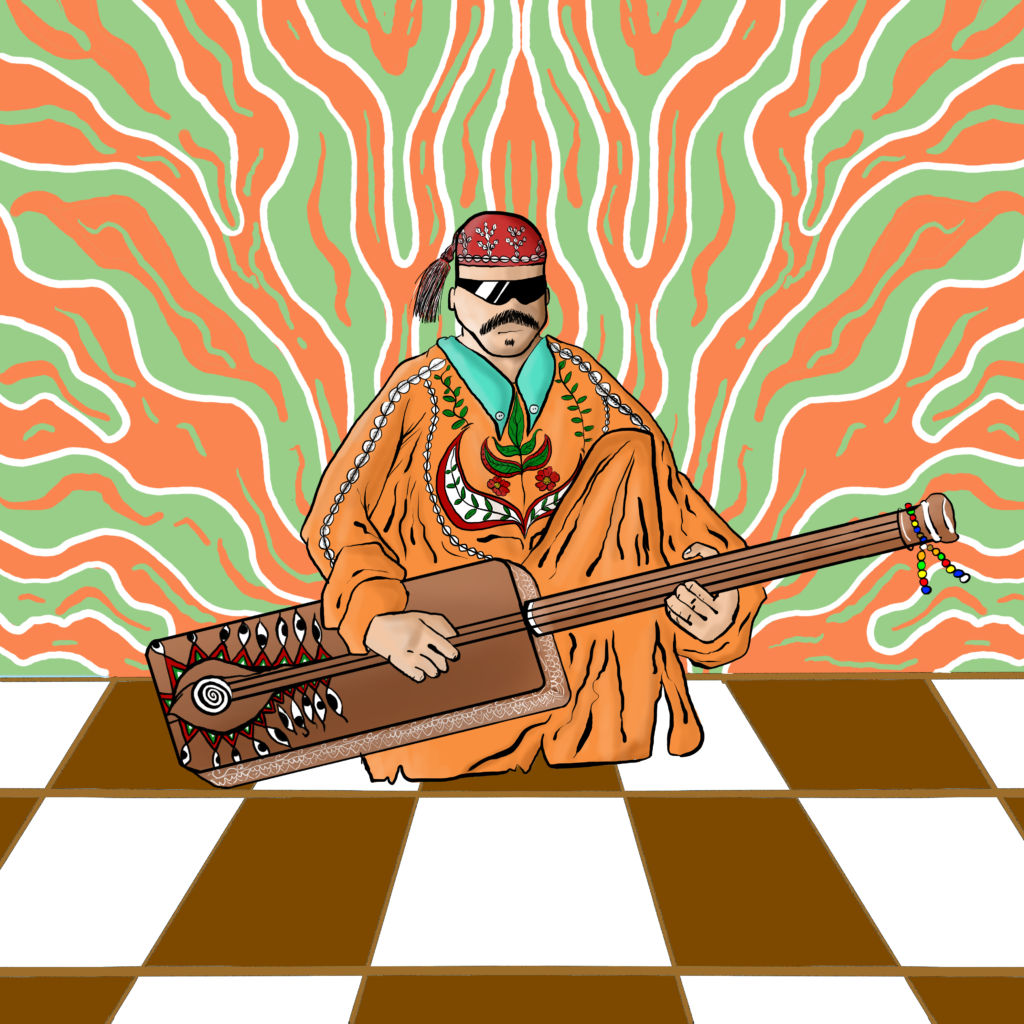 illustration of a Gnawi musician with a gambri