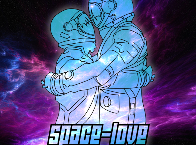 Space Romance: Astronaut Couple Embracing in Artistic Illustration